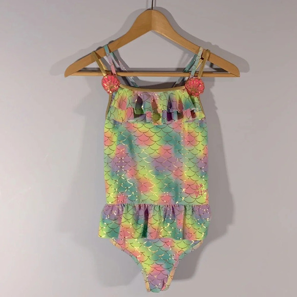 Betsy johnson size xl 14 rainbow mermaid skirt one piece swimsuit pink seashell - Picture 1 of 4